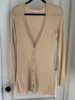 Lilly Pulitzer Beige Button Front Cardigan | Size M | Lightweight Knit Sweater
